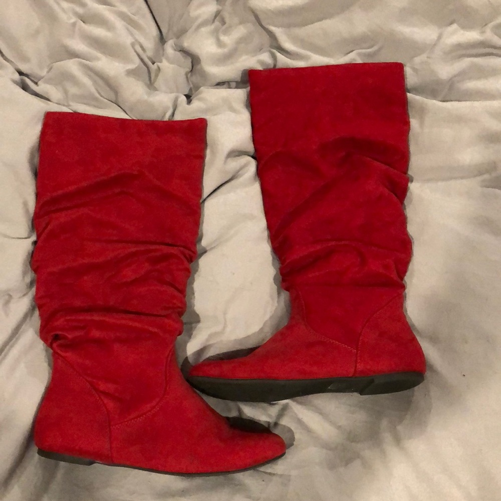 Red suede boots